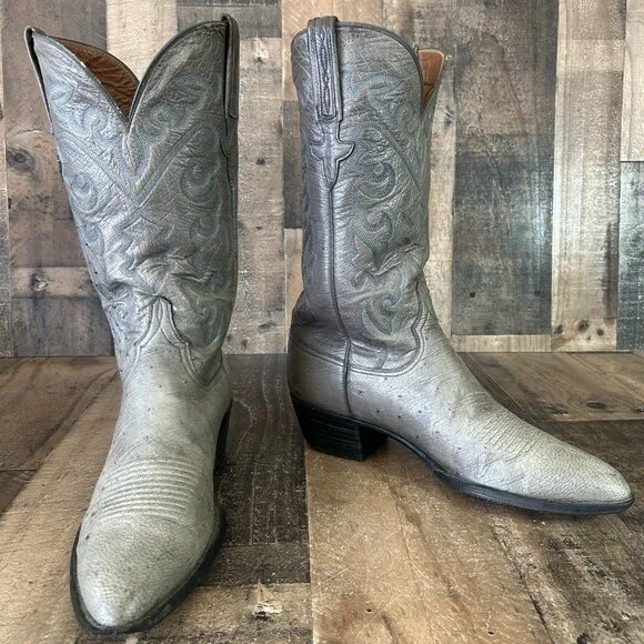 Lucchese Classics L612624 Gray Full Ostrich Western Cowboy Boots Mens 11 B - Picture 7 of 12